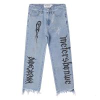 [1件3折价:199.5]美特斯邦威男毛边烫钻印花牛仔裤