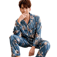 长短袖裤精美仿真丝春夏季男士睡衣短袖长裤薄款青年冰丝家居服秋