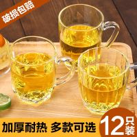 透明玻璃杯子家用套装水杯啤酒杯加厚耐热无盖带把喝水茶杯6只装