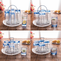 家用玻璃杯套装加厚耐热水杯带杯架托盘果汁牛奶杯茶杯啤酒杯透明