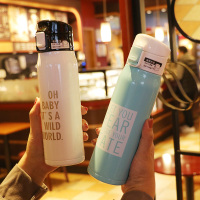 韩版便携弹盖长效保温杯大容量不锈钢男女儿童学生可爱杯子可刻字