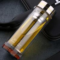 杯子高档双层玻璃杯透明便携水晶杯子男士商务办公泡茶杯带滤网水杯