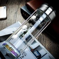 [免费刻字]高档水晶双层玻璃杯耐热便携男女办公商务车载茶杯子