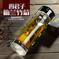 高档水晶杯商务男女双层加厚玻璃杯带盖泡茶杯子刻字订制礼品杯子