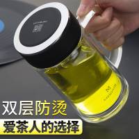 双层玻璃杯大容量带把手过滤泡茶杯便携办公水杯男女商务带盖杯子