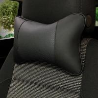 适用于汽车头枕车用透气牛皮颈枕靠枕枕头腰靠车载车上四季专车专用抱枕车内饰品装饰用品超市黑色[单包边]一对2