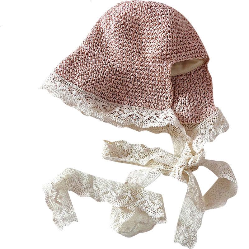 韩版遮阳帽子夏天日系小清新绑带蕾丝帽可折叠防晒沙滩渔夫帽女图片