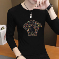 2018春秋新款社会小伙烫钻长袖T恤男圆领修身薄款男装打底衫上衣