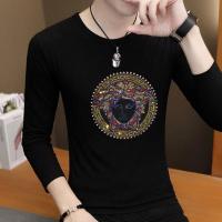 2018春秋新款美杜莎烫钻长袖T恤男圆领修身薄款打底衫上衣男装T恤