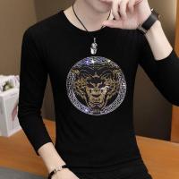 2018春秋新款男士老虎头烫钻长袖T恤圆领修身薄款打底衫上衣男装