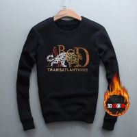 秋冬潮流烫钻卫衣男士宽松大码加绒套头卫衣长袖T恤男装上衣外套