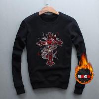 秋冬潮流烫钻卫衣男士宽松大码加绒套头卫衣长袖T恤男装上衣外套