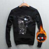 秋冬烫钻卫衣男宽松大码加绒套头卫衣长袖T恤打底衫男装上衣外套