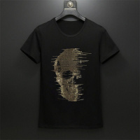 夏季社会精神小伙骷髅头烫钻短袖T恤男奥代尔棉修身圆领男装体恤