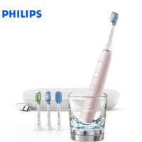 飞利浦(PHILIPS) 电动牙刷声波震动钻石系列蓝牙版(刷头*4+充电旅行盒+充电玻璃杯) HX9924/22 冰晶粉