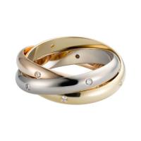 CARTIER/卡地亚 TRINITY系列 18K金白金玫瑰金金三环三色镶钻戒指 求婚订婚结婚对戒 B4038800
