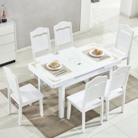 伸缩餐桌椅组合现代简约可折叠4人6长方形家用小户型餐桌带电磁炉