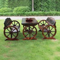 户外桌椅碳化防腐木花园庭院组合套装露台阳台休闲室外实木餐桌椅