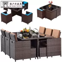 户外休闲露天阳台桌椅 室外庭院花园藤椅五件套茶几组合藤编家具