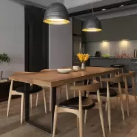 北欧风休闲铁艺实木餐桌家用咖啡店厅食堂饭店长方形餐厅桌椅组合