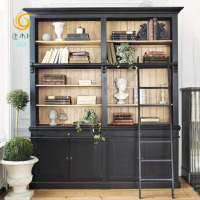 美式实木书柜组合复古书架客厅展示柜玻璃欧式书橱书房家具定