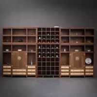 新中式老榆木展柜书柜组合茶叶展示柜禅意实木黑胡桃木茶室陈列柜