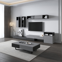 伸缩电视柜茶几组合套装现代简约客厅小户型家具黑灰色多功能茶几
