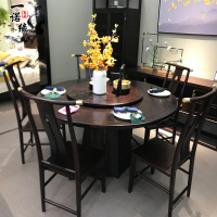 新中式全实木餐桌1.6米黑檀木别墅餐厅餐桌椅组合家用吃饭桌圆桌