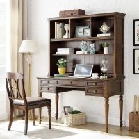 美式实木书桌书柜书架一体家用台式电脑桌写字桌书房家具套装组合