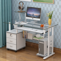 钢化玻璃电脑桌台式家用简约现代环保书桌学习办公桌三抽屉1.2米