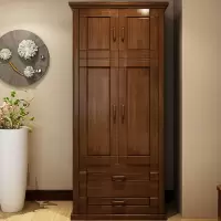 现代中式实木衣柜二2开卧室收纳储物橡木资衣橱小户型组装家具