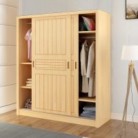 大衣柜实木推拉双移全家用卧室原木松木衣橱简约现代定做