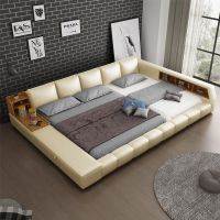 榻榻米真皮床现代简约双床3米超大拼接床2米2.2米2.4亲子主卧