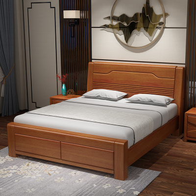中式实木床1.8米高箱储物婚床现代简约1.5m主卧中式仿古双人床