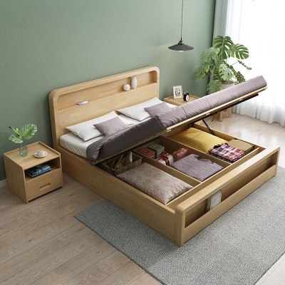 北欧实木床现代简约日式1.5米1.8m单双人中式高箱储物床小户型