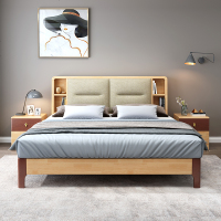 实木床带储物北欧现代简约软靠床主卧1.8米双人床1.5经济型单人床