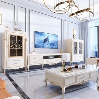 实木轻奢茶几电视柜组合 ins高档欧式茶几美式法式茶几白色茶桌台