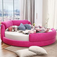 布艺圆床双人床酒店大床ins网红床 公主布艺床圆形布床婚床可拆洗