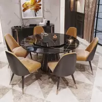 轻奢大理石带转盘餐桌椅组合圆形现代简约意式小户型家用吃饭桌子