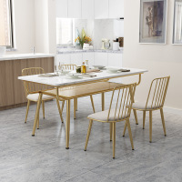 北欧风大理石两层餐桌家用双层小户型现代极简金色轻奢饭桌椅简易