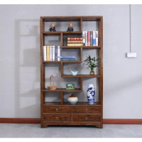 胡桃木色 客厅隔断柜小户型 全实木新中式博古架玄关置物架老榆木