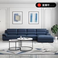 现代简约真皮沙发蓝色头层牛皮大户型皮艺沙发客厅转角组合家具