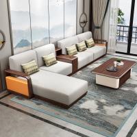 新中式实木沙发L型布艺转角沙发组合客厅现代简约乌金木家具