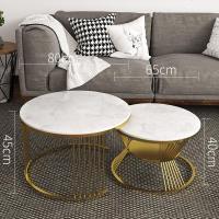 北欧大理石茶几客厅小户型圆形双层轻奢 简约现代网红创意桌