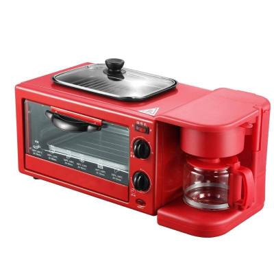 多功能三合一早餐机时光旧巷多士炉家用吐司机面包小烤箱热牛奶咖啡机 红色早餐机(送烤盘+烤网)