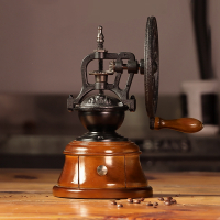 复古手摇磨豆机家用手动小型咖啡豆研磨机中古咖啡机粉碎_升级版城堡大手轮碳钢磨芯送毛刷量豆勺