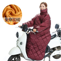 电瓶车挡风被冬季保暖加绒加厚挡风罩防水护膝电动摩托车防风衣红黑格L码适合身高150-160