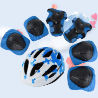 滑板溜旱冰滑冰护膝轮滑护具自行车儿童头盔套装7件套蓝色飞机XS码+蓝色护具适合3-5岁小朋友