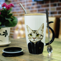 可爱马克杯创意大容量陶瓷杯带盖勺子办公室喝水杯咖啡杯家用杯子