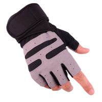 夏季男士半指加长护腕手套男女健身单车骑行户外运动哑铃半指手套加长护腕透气升级款黑色